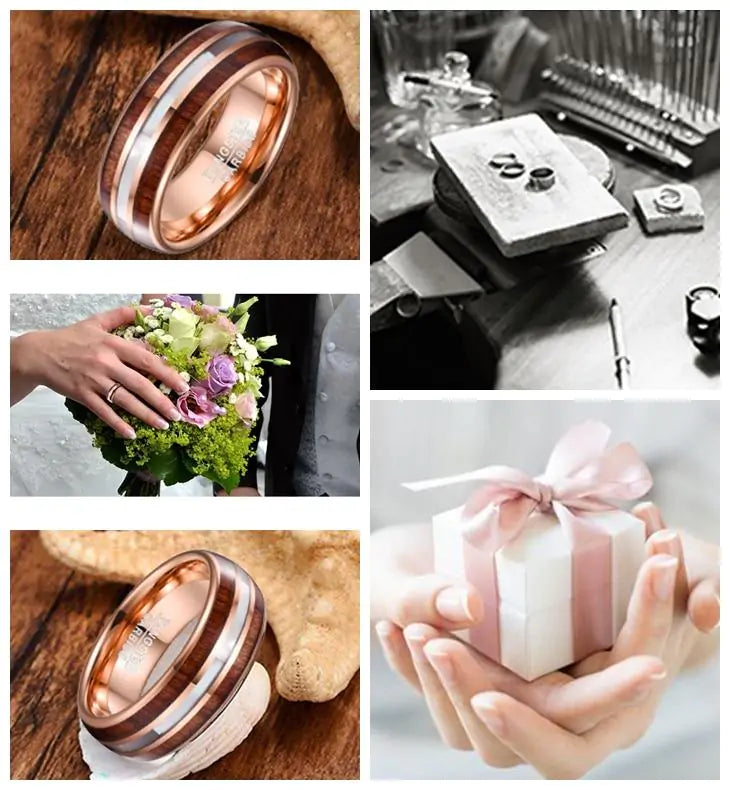 Koa Wood and Pearl Tungsten Ring - Glide Goods LLC
