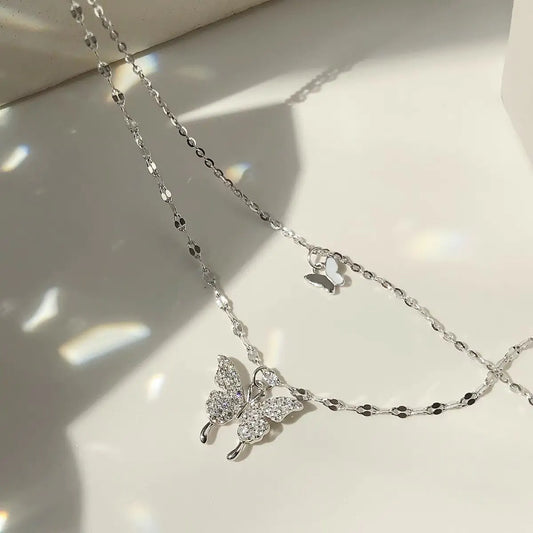 Butterfly Double Layer Chain Necklace - Glide Goods LLC