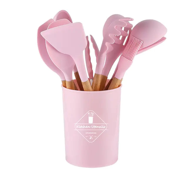 5/12pc Kitchen Utensil Set Wooden Handle - Glide Goods LLC