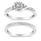 .925 Sterling Silver 1/4 Cttw Diamond Halo and Swirl Engagement Ring and Wedding Band Set (I-J Color, I3 Clarity) - Glide Goods LLC