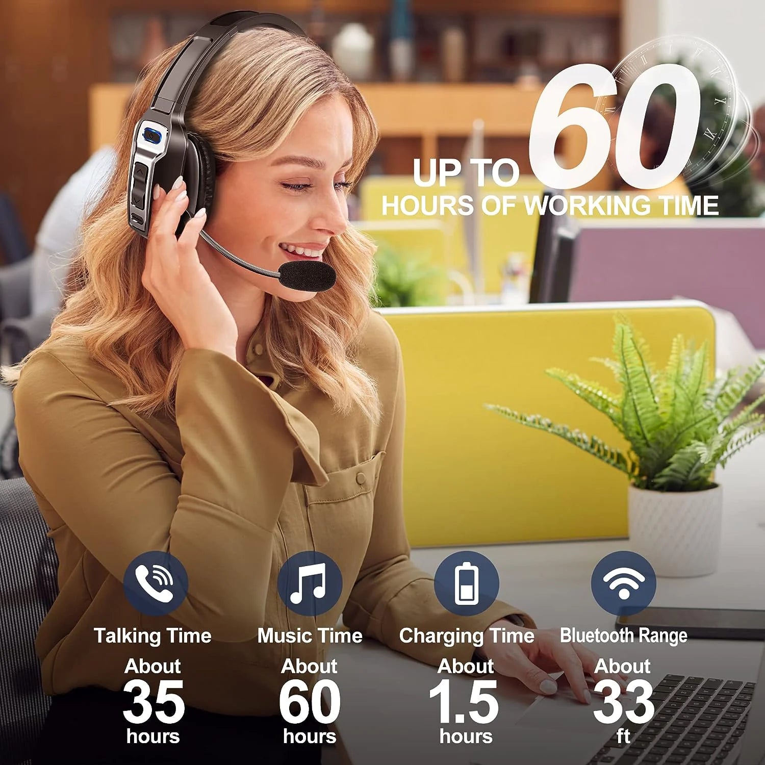 Trucker Bluetooth 5.2 Wireless Headset With Noise Cancelling Mic For Phones PC - Glide Goods LLC