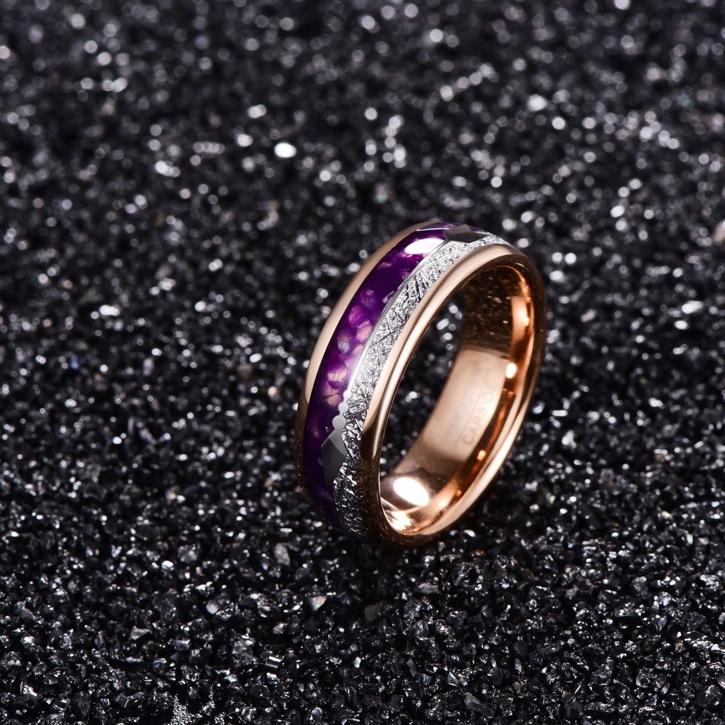 Purple and Rose Gold Arrow Tungsten Ring - Glide Goods LLC