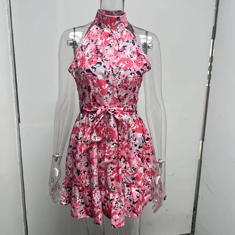 New Flowers Print Halterneck Dress Summer, Women - Glide Goods LLC