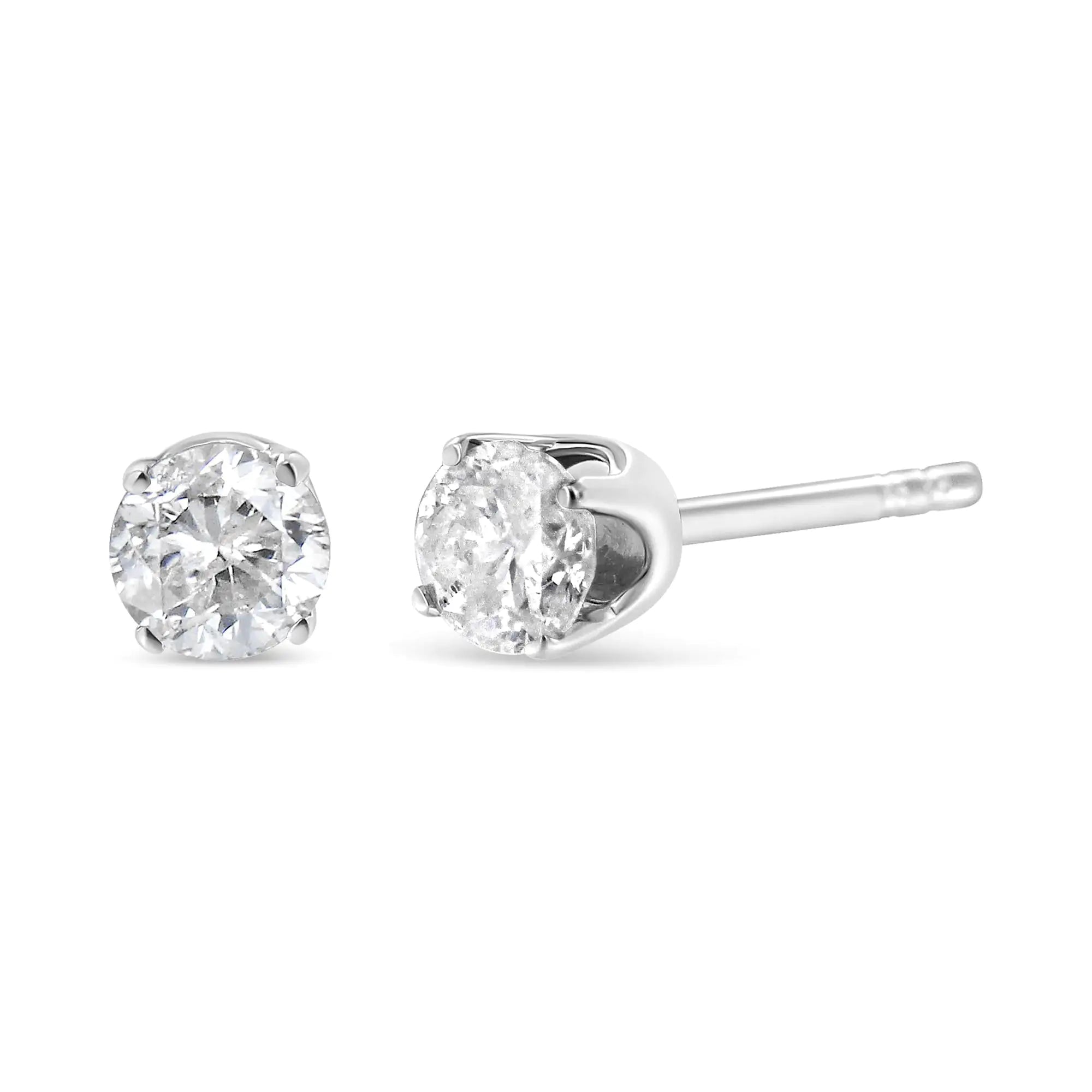 AGS Certified 14K White Gold 1.0 Cttw Solitaire Diamond Stud Earrings (E-F Color, SI2-I1 Clarity)