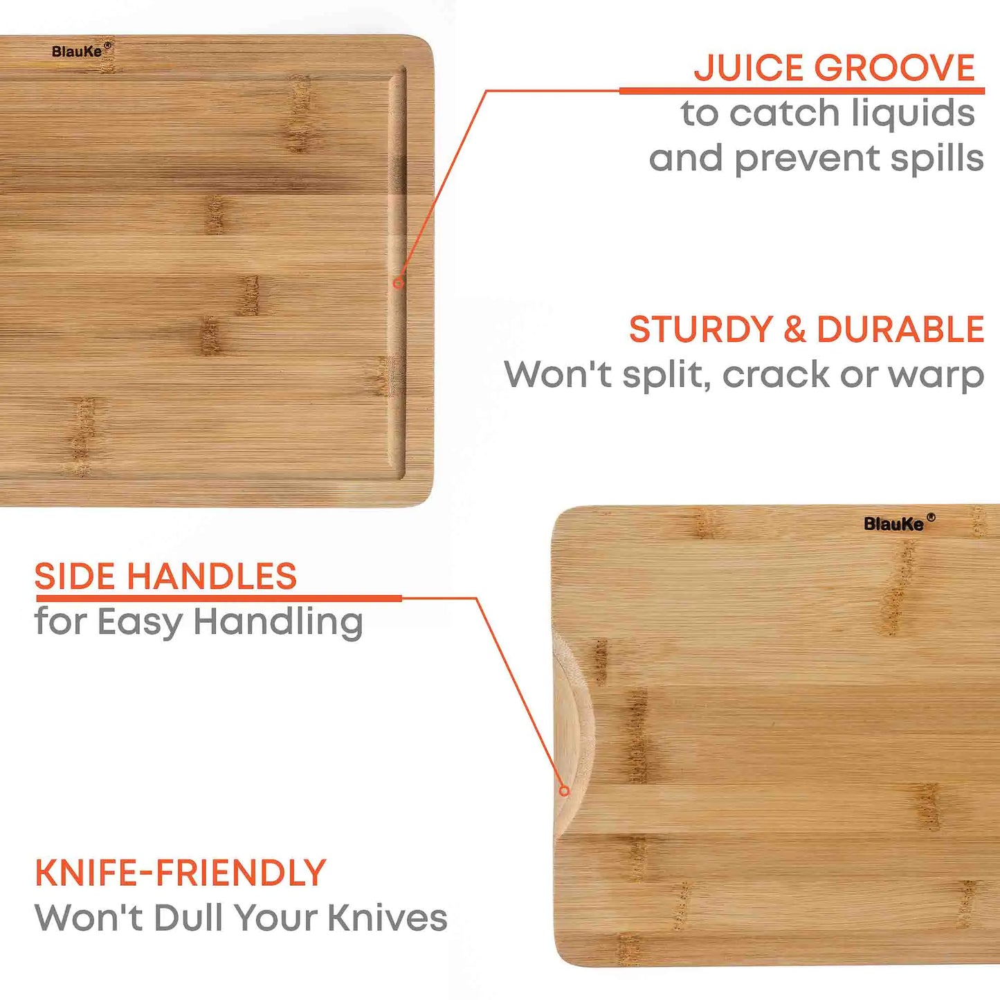 Wooden Cutting Boards for Kitchen with Juice Groove and Handles - Bamboo Chopping Boards Set of 3 - Wood Serving Trays - Glide Goods LLC
