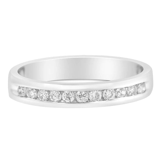 18K White Gold 1/4 Cttw Channel Set Brilliant Round-Cut Diamond Classic 11 Stone Wedding Band Ring (E-F Color, I1-I2 Clarity) - Glide Goods LLC