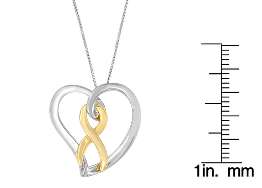 14K Gold and Silver Heart Bow Pendant Necklace - Glide Goods LLC