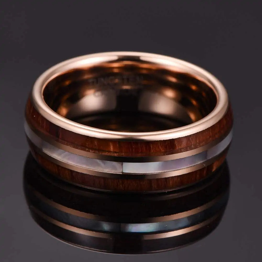 Koa Wood and Pearl Tungsten Ring - Glide Goods LLC