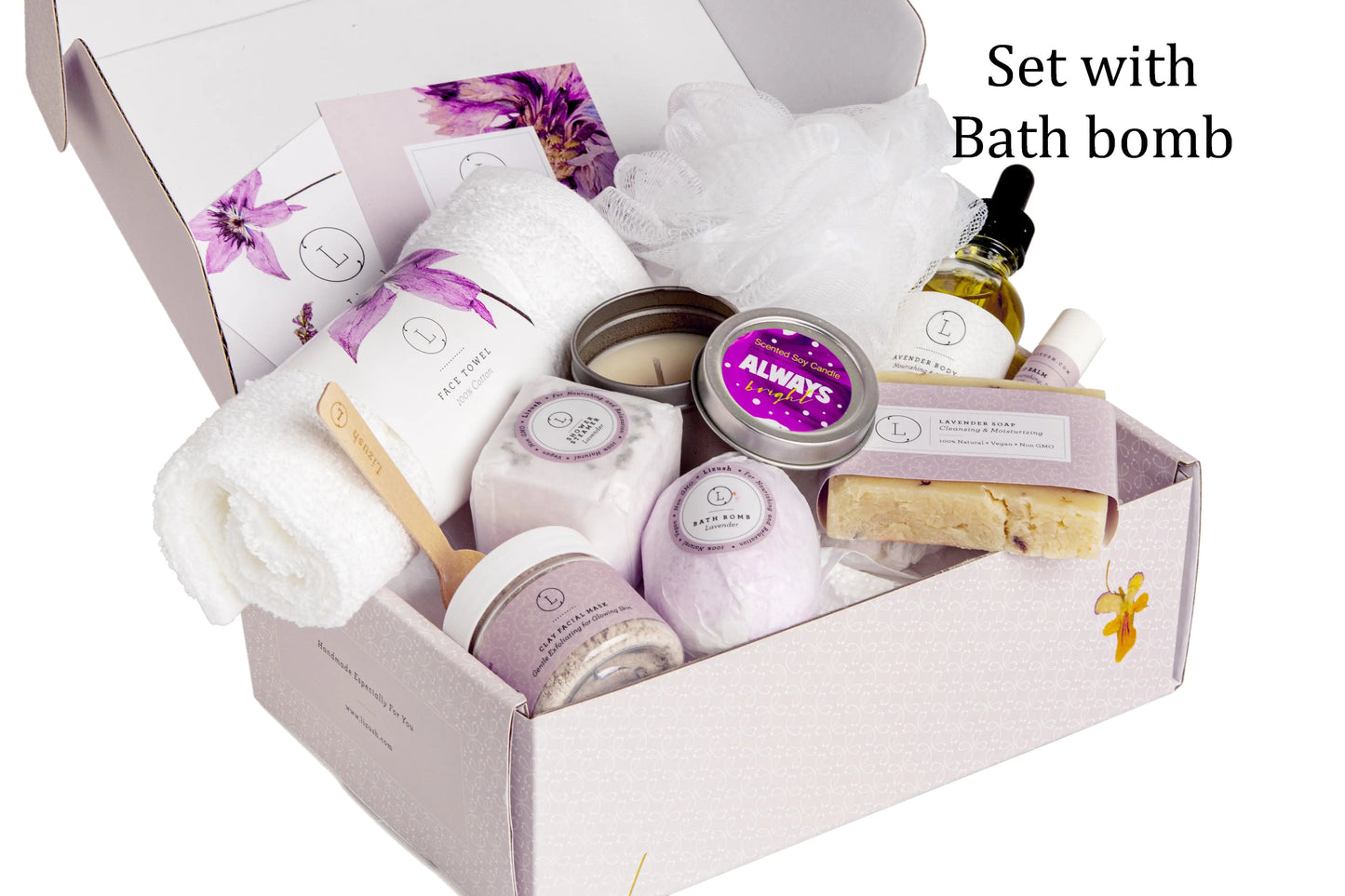 Lizush All Natural Lavender Gift Box with Bath Bomb and Shower Steamer - bath & body products - Glide Goods LLC