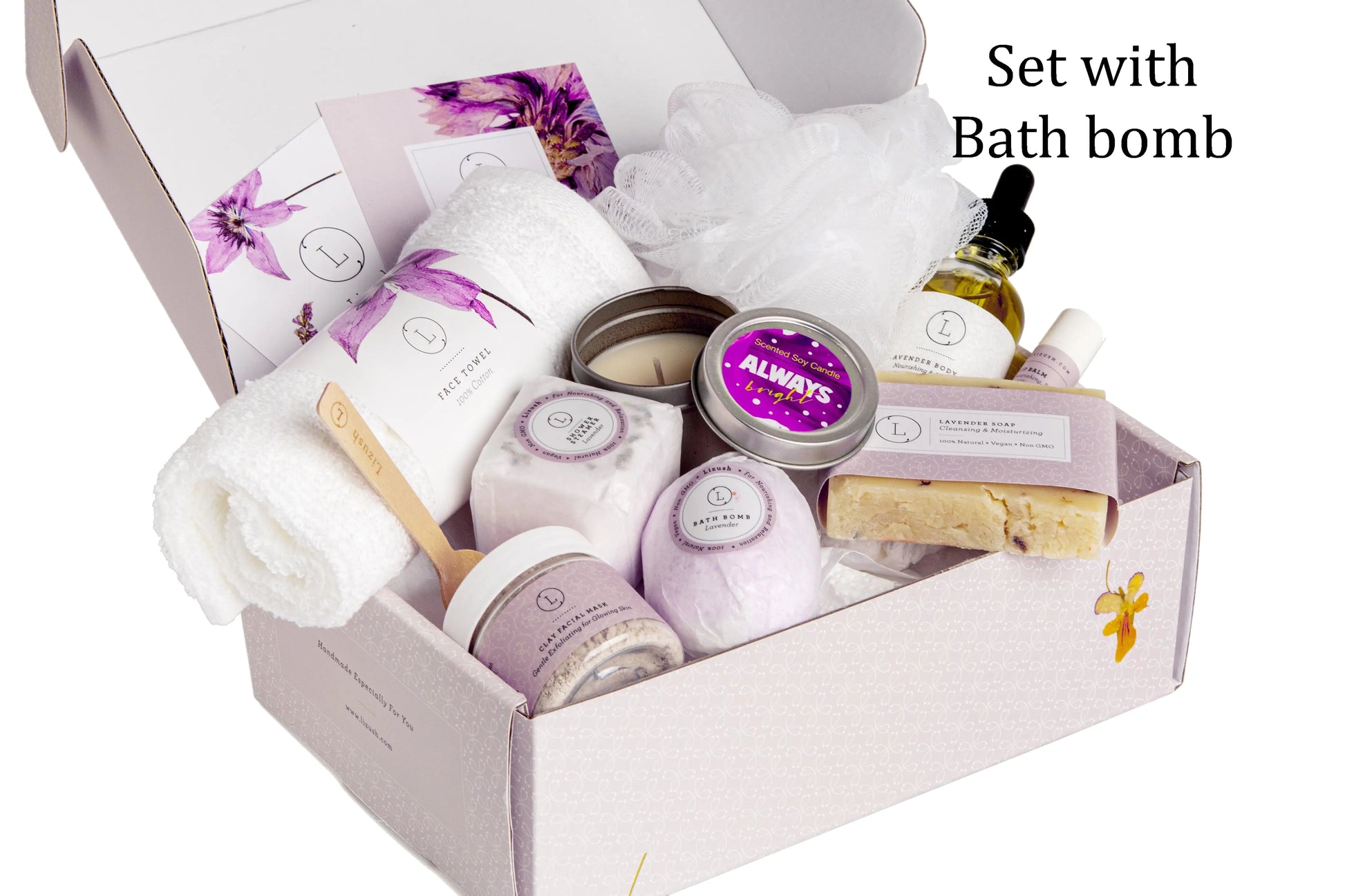 Lizush All Natural Lavender Gift Box with Bath Bomb and Shower Steamer - bath & body products - Glide Goods LLC