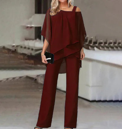 WOLFF Women's Elegant Cold Shoulder Two-Piece Set (One Set) - Glide Goods LLC