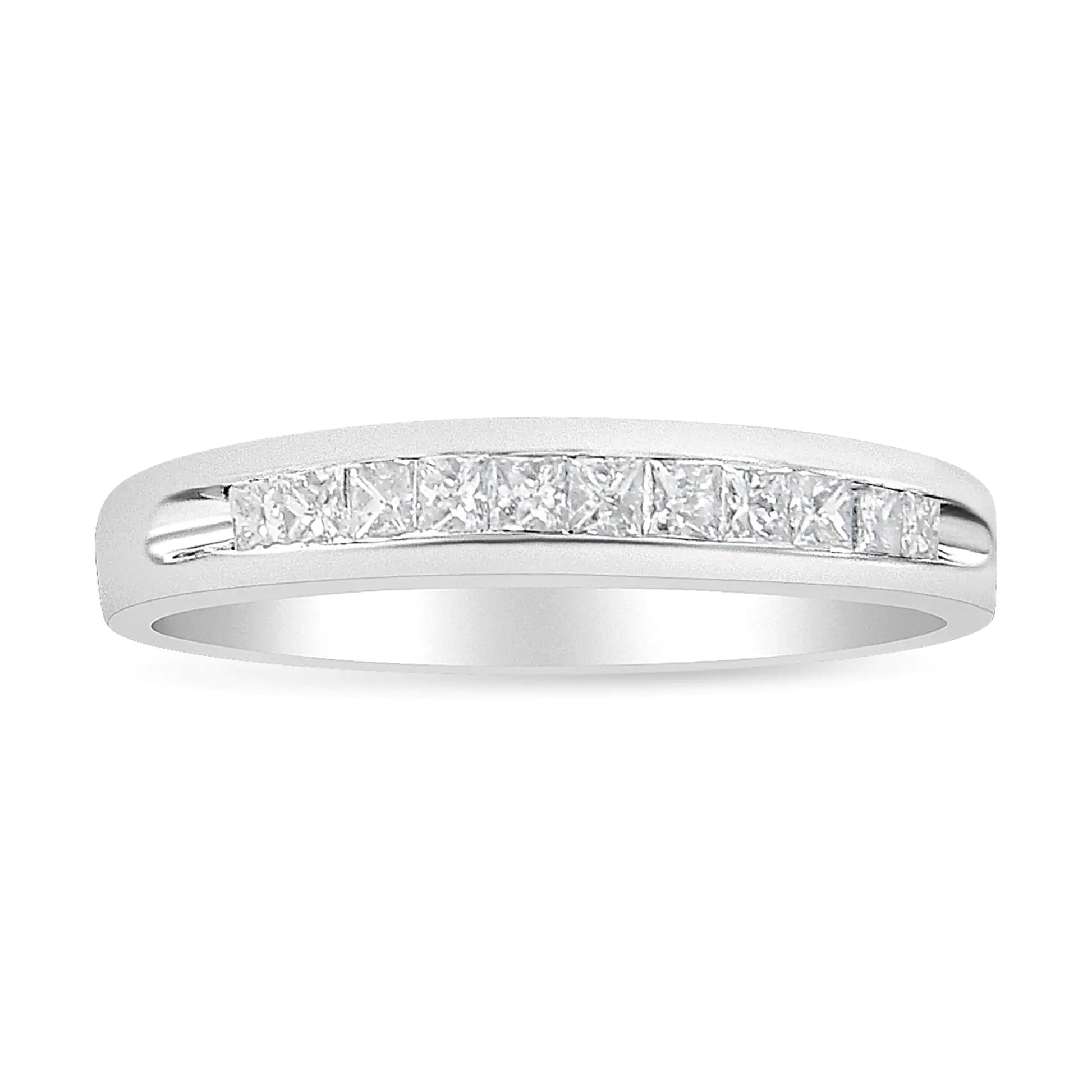 18K White Gold 1/4 Cttw Channel Set Princess-cut Diamond Classic 11 Stone Band Ring (E-F Color, I1-I2 Clarity) - Glide Goods LLC