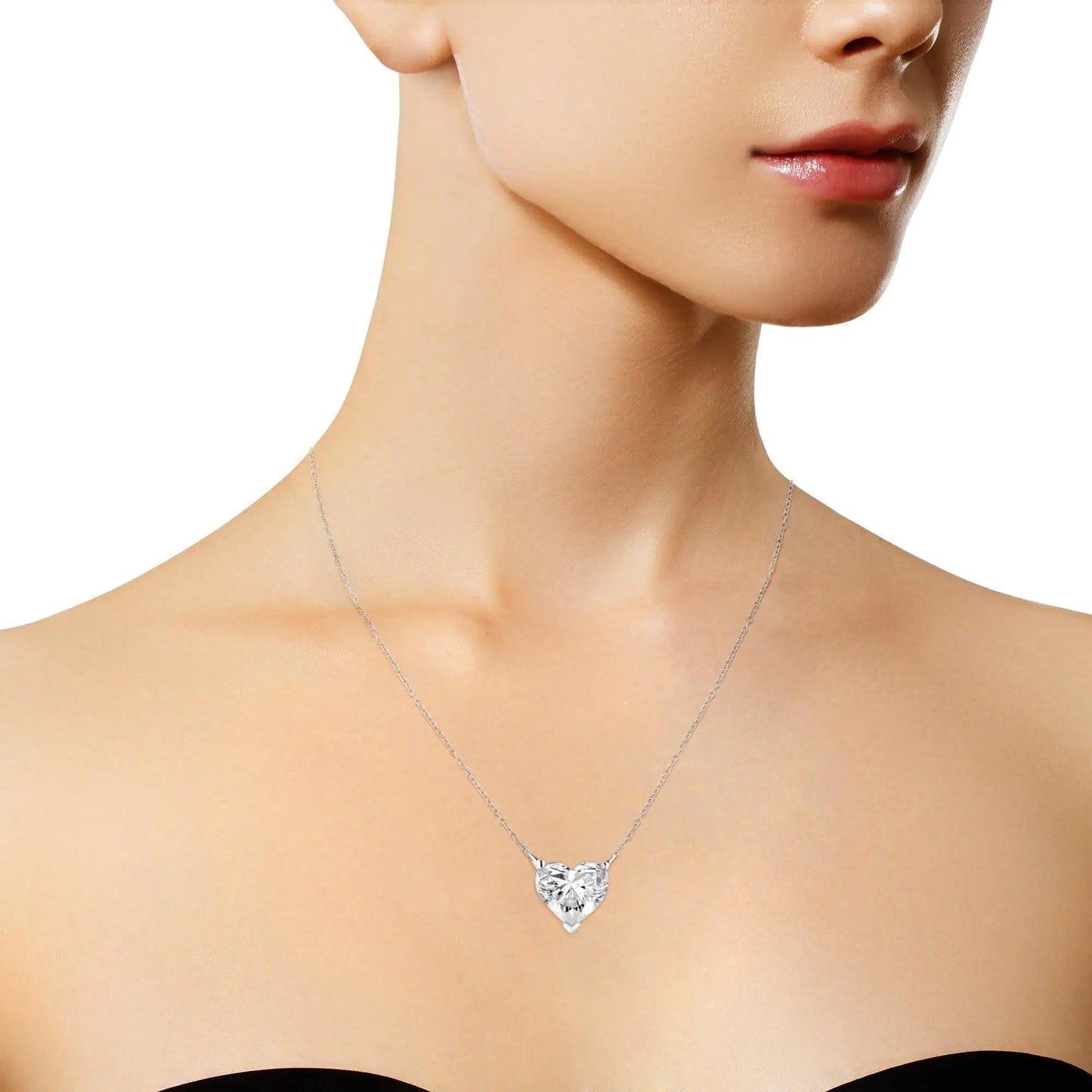 14k White Gold 1/4 Cttw Lab Grown Heart Shape Diamond Solitaire 18" Pendant Necklace (E-F Color, SI1-SI2 Clarity) - Glide Goods LLC