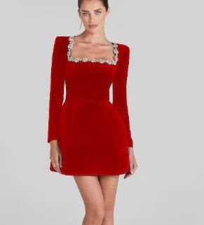 Chloe™ Elegant Summer Long Sleeve Dress with Rhinestones - Glide Goods LLC