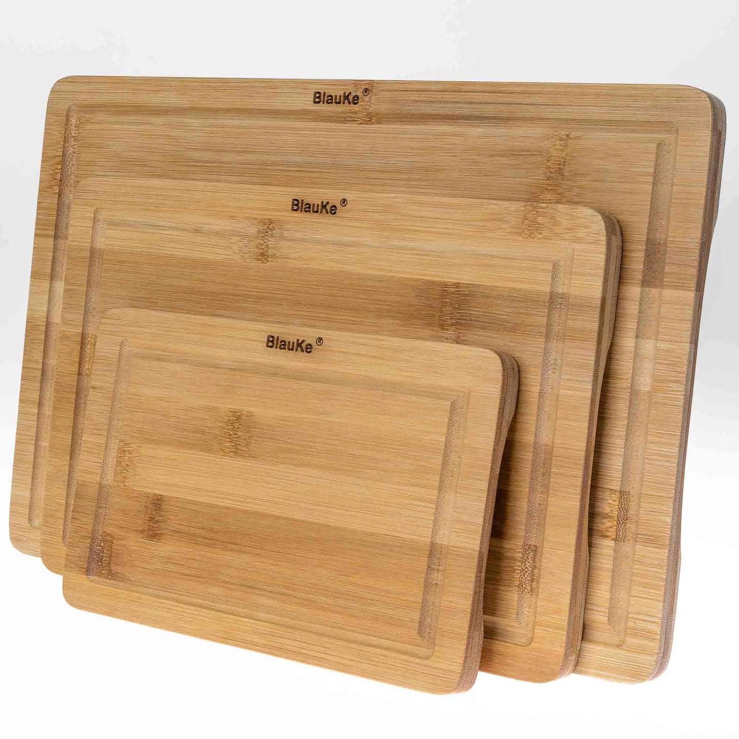 Wooden Cutting Boards for Kitchen with Juice Groove and Handles - Bamboo Chopping Boards Set of 3 - Wood Serving Trays - Glide Goods LLC