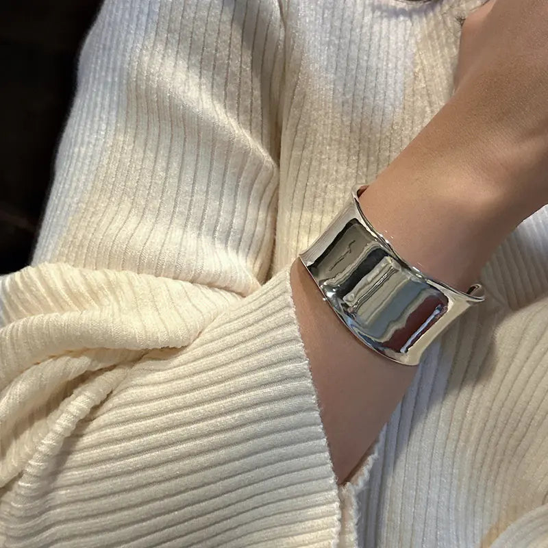 Korean Style S925 Sterling Silver Large Glossy Bracelet