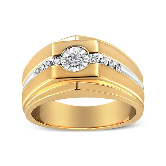 14K Yellow Gold Plated .925 Sterling Silver Miracle-Set 1/5 Cttw Diamond Men's Band Ring (I-J Color, I3 Clarity) - Glide Goods LLC