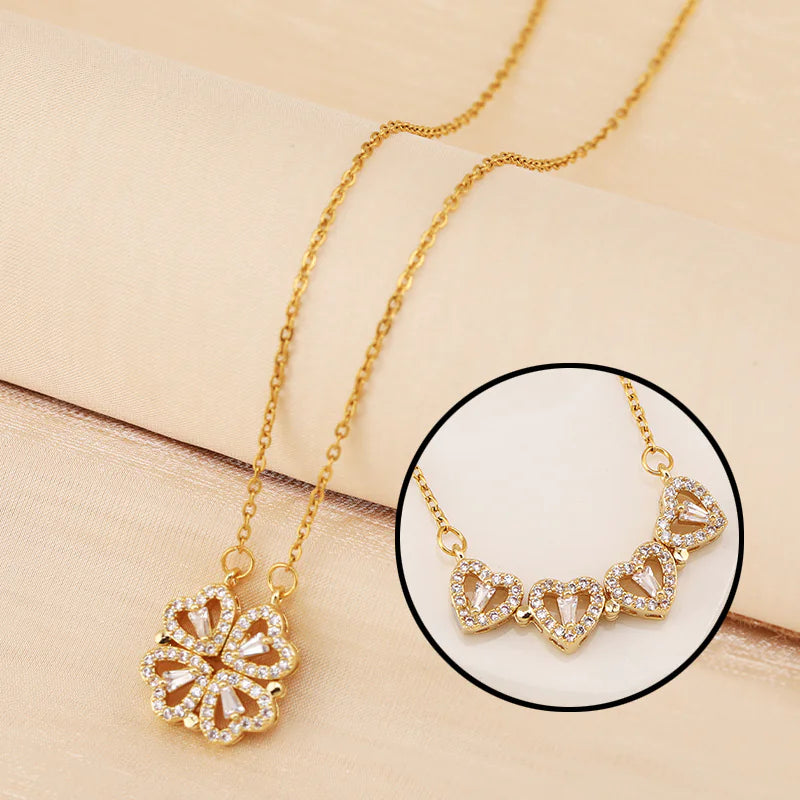 Four-Leaf Clover & Heart Necklace Gift Set - Dainty Gold Jewelry - Glide Goods LLC