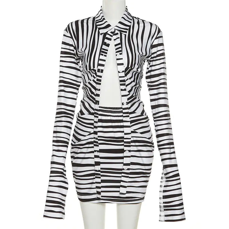 Kendra Striped Two Piece Skirt Set - Glide Goods LLC