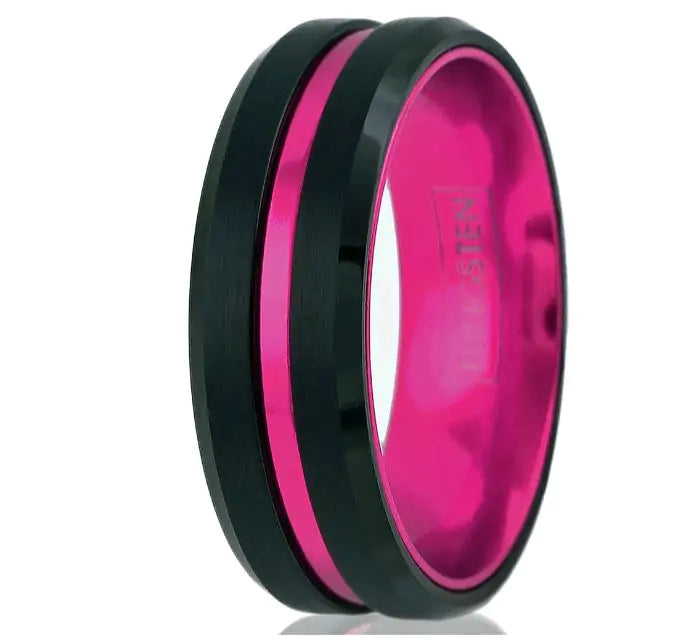 Black Tungsten and Hot Pink Stripe Ring - Glide Goods LLC