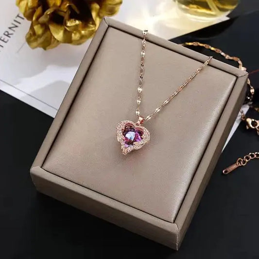 Ocean Heart Crystal Necklace - Glide Goods LLC