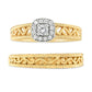 14K Yellow Gold Plated .925 Sterling Silver 1/5 Cttw Diamond Halo and Milgrain Finish Engagement Ring Bridal Set (I-J Color I3 Clarity) - Glide Goods LLC