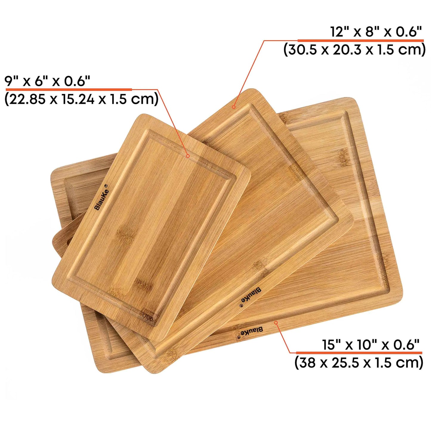 Wooden Cutting Boards for Kitchen with Juice Groove and Handles - Bamboo Chopping Boards Set of 3 - Wood Serving Trays - Glide Goods LLC