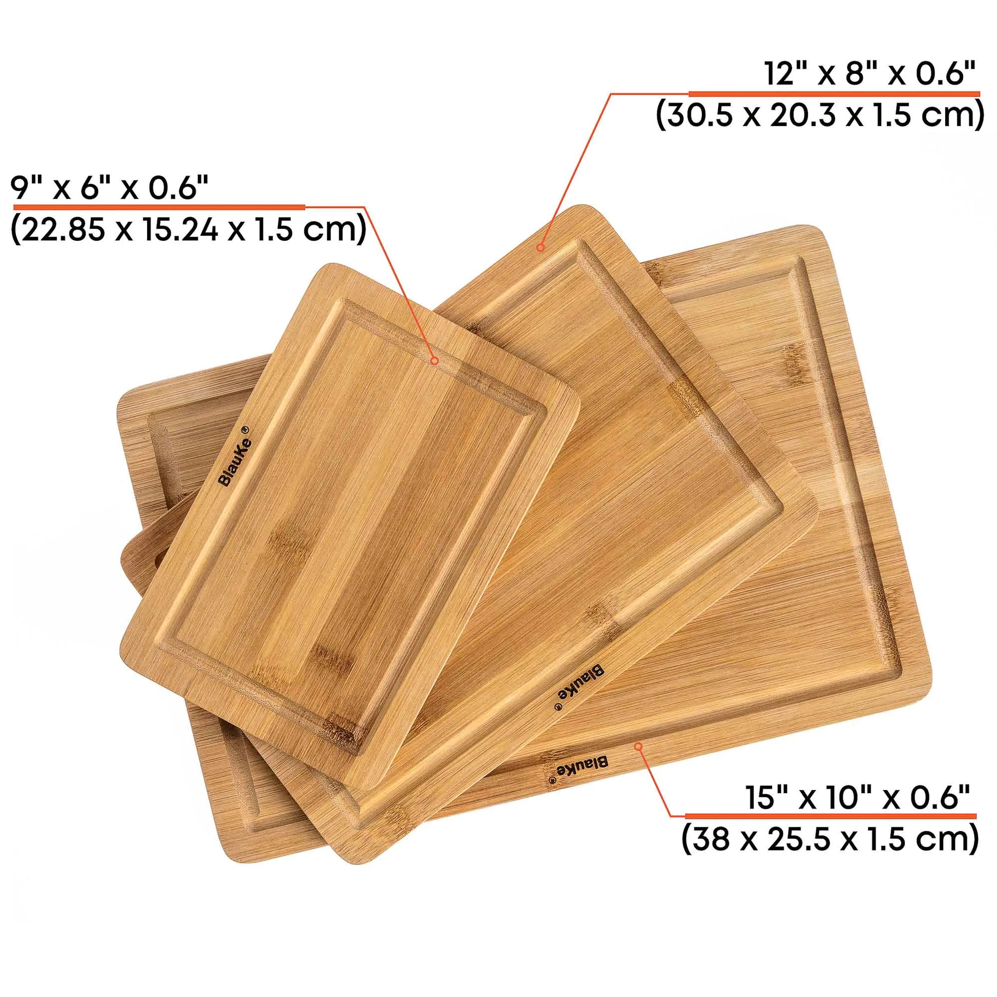 Wooden Cutting Boards for Kitchen with Juice Groove and Handles - Bamboo Chopping Boards Set of 3 - Wood Serving Trays - Glide Goods LLC