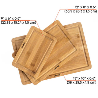 Wooden Cutting Boards for Kitchen with Juice Groove and Handles - Bamboo Chopping Boards Set of 3 - Wood Serving Trays