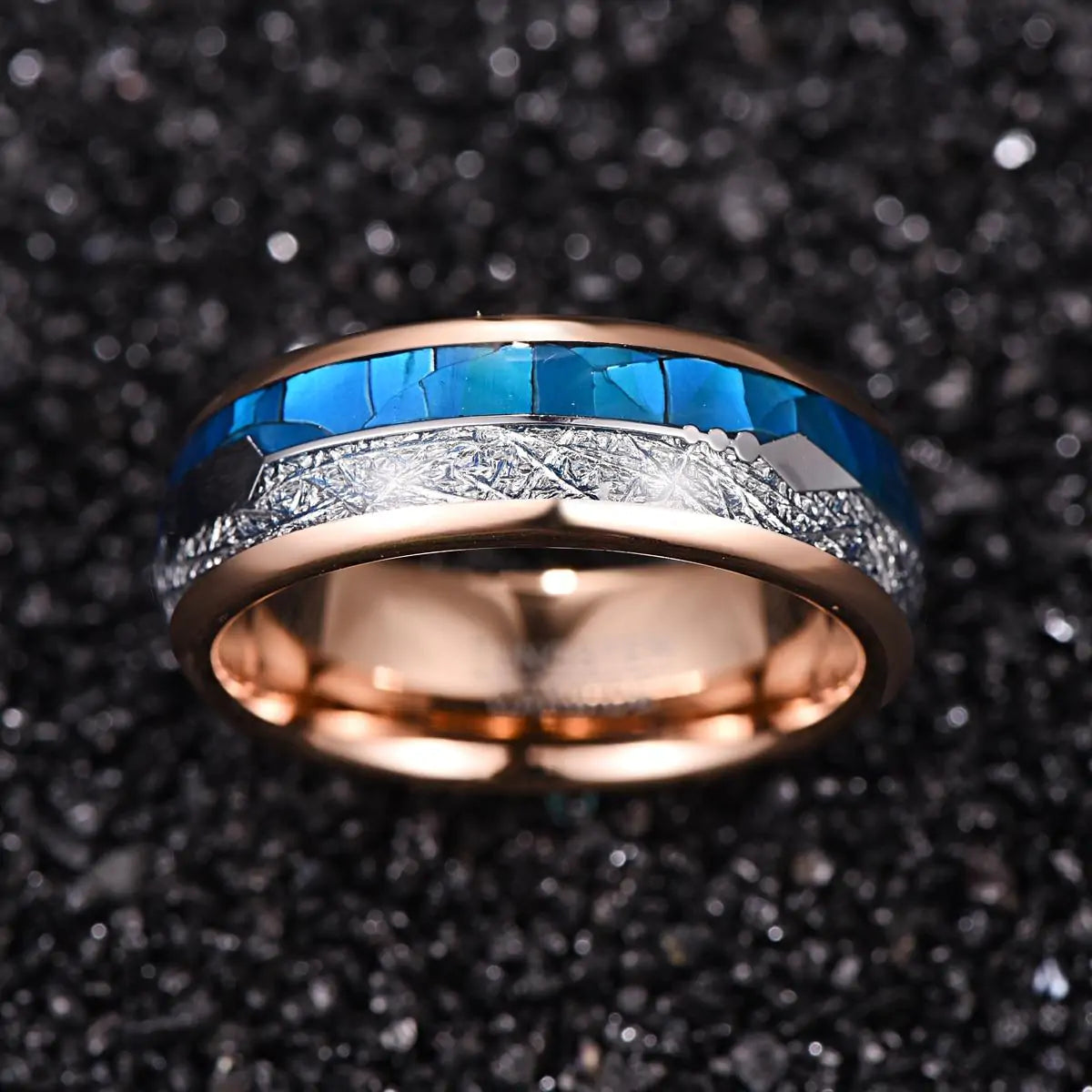 Blue and Rose Gold Arrow Tungsten Ring - Glide Goods LLC