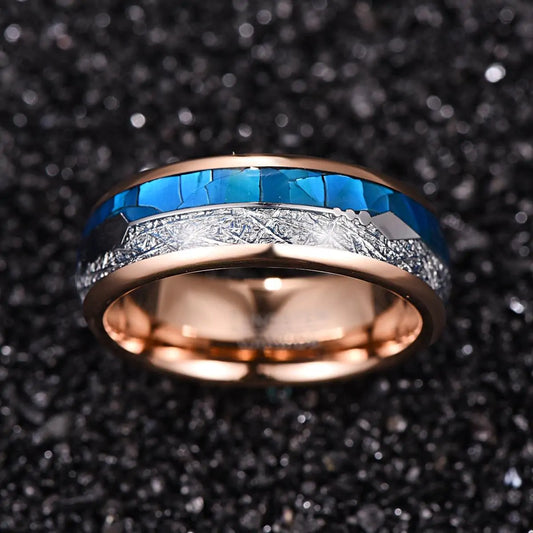 Blue and Rose Gold Arrow Tungsten Ring - Glide Goods LLC