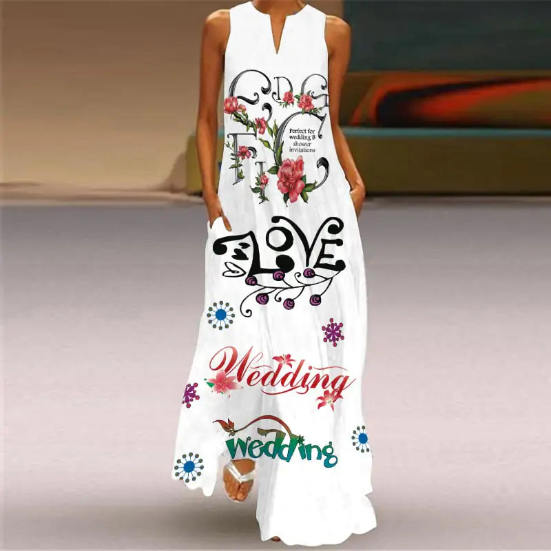 V-Neck Sleeveless Pocket Dress with Digital Print - Glide Goods LLC