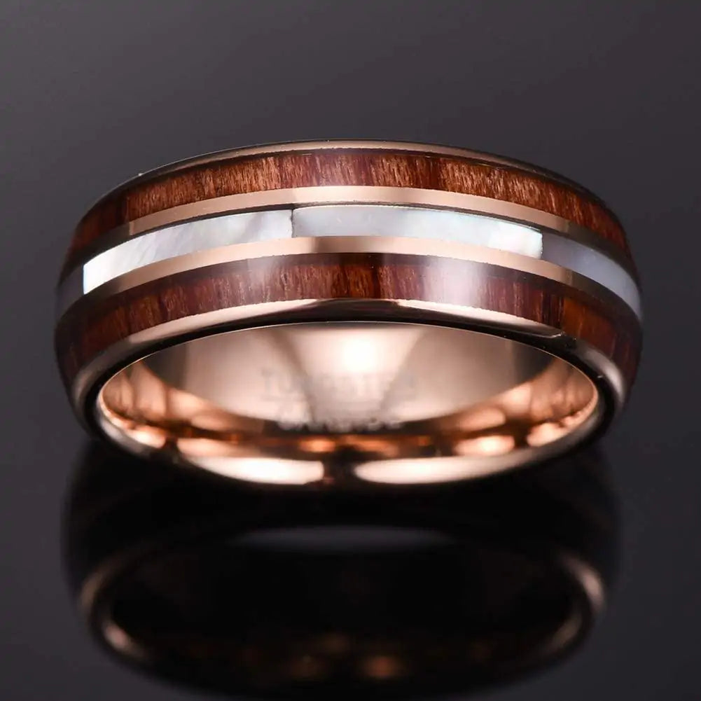 Koa Wood and Pearl Tungsten Ring - Glide Goods LLC