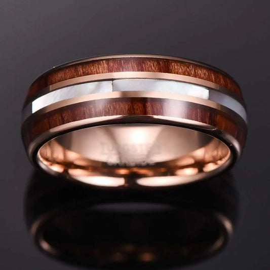 Koa Wood and Pearl Tungsten Ring - Glide Goods LLC