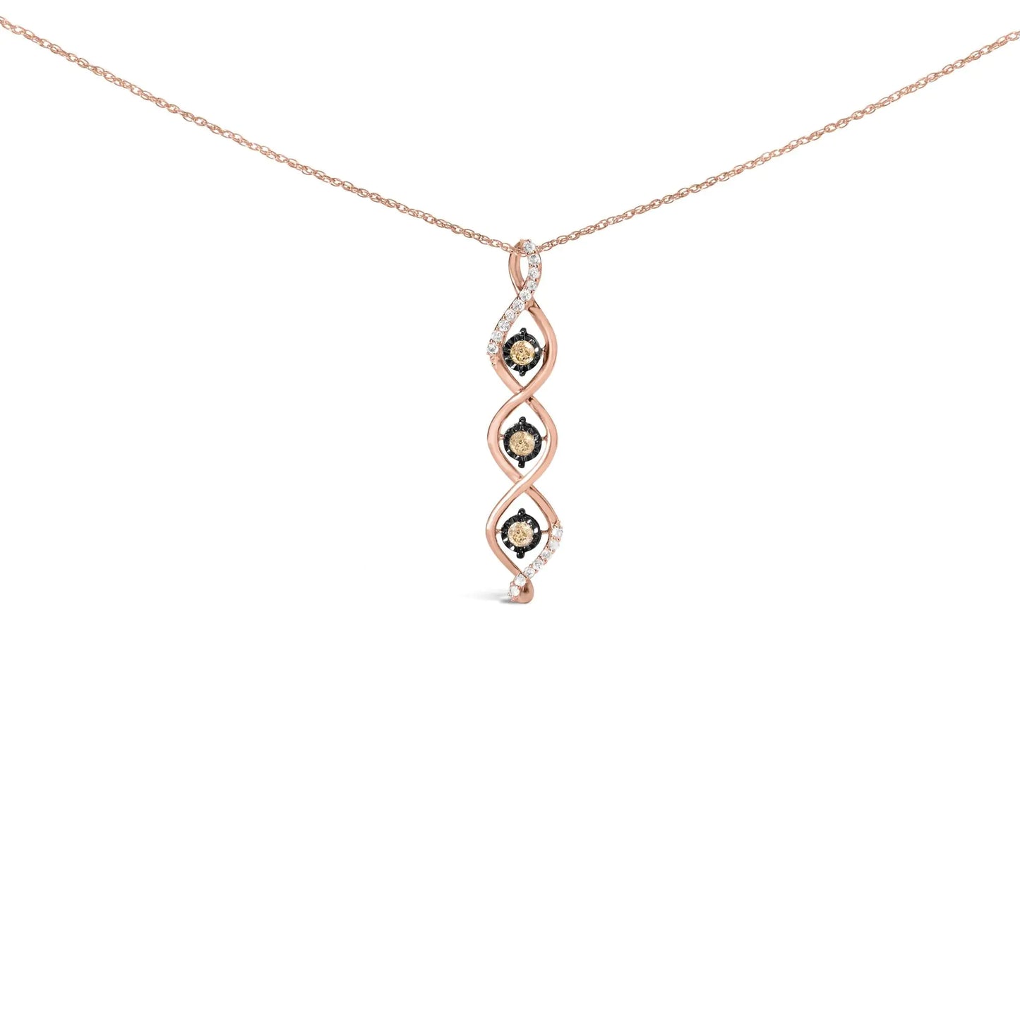 10K Two Toned Gold Plated .925 Sterling Silver 1/2 Cttw Round Diamond Twisted 18" Pendant Necklace (Champagne Color, I2-I3 Clarity) - Glide Goods LLC