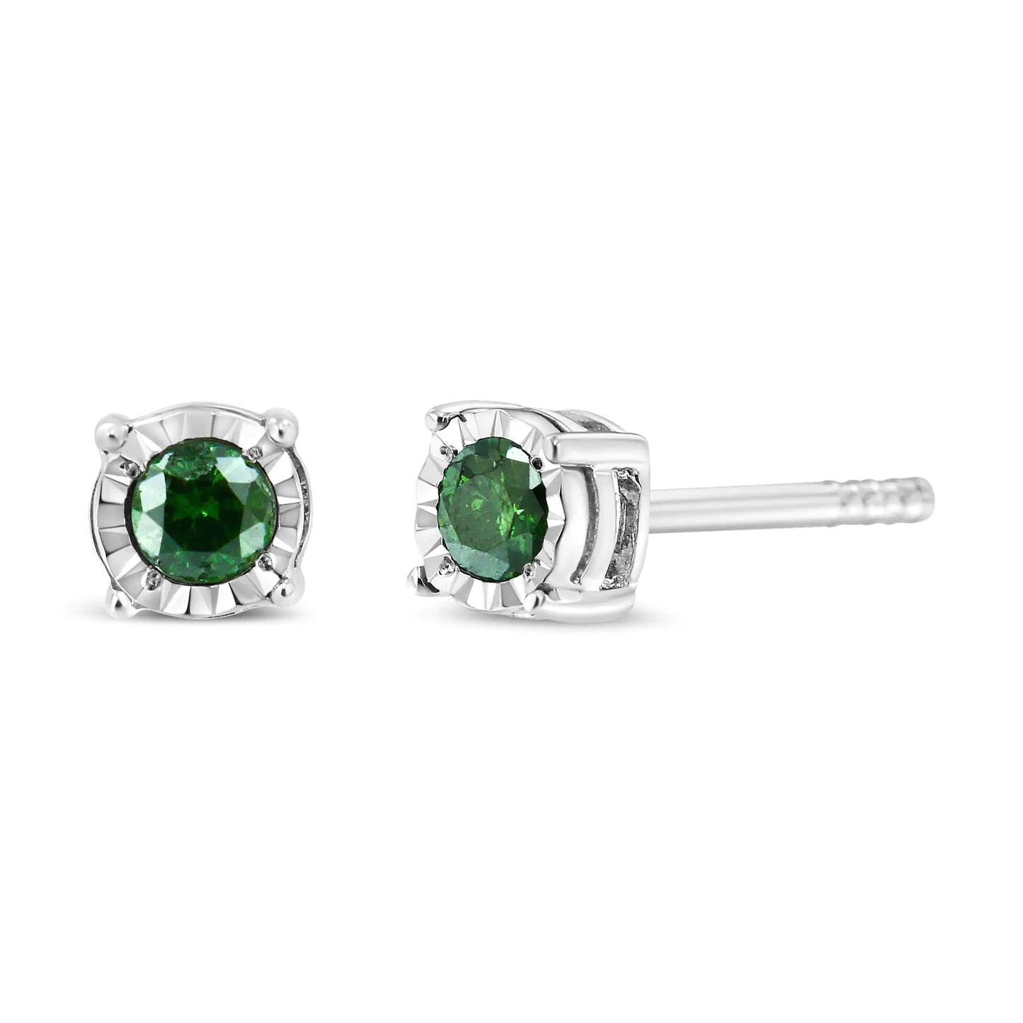 Sterling Silver Rose Cut Treated Green Diamond Solitaire Stud Earrings (0.25 cttw, Green Color, I2-I3 Clarity) - Glide Goods LLC