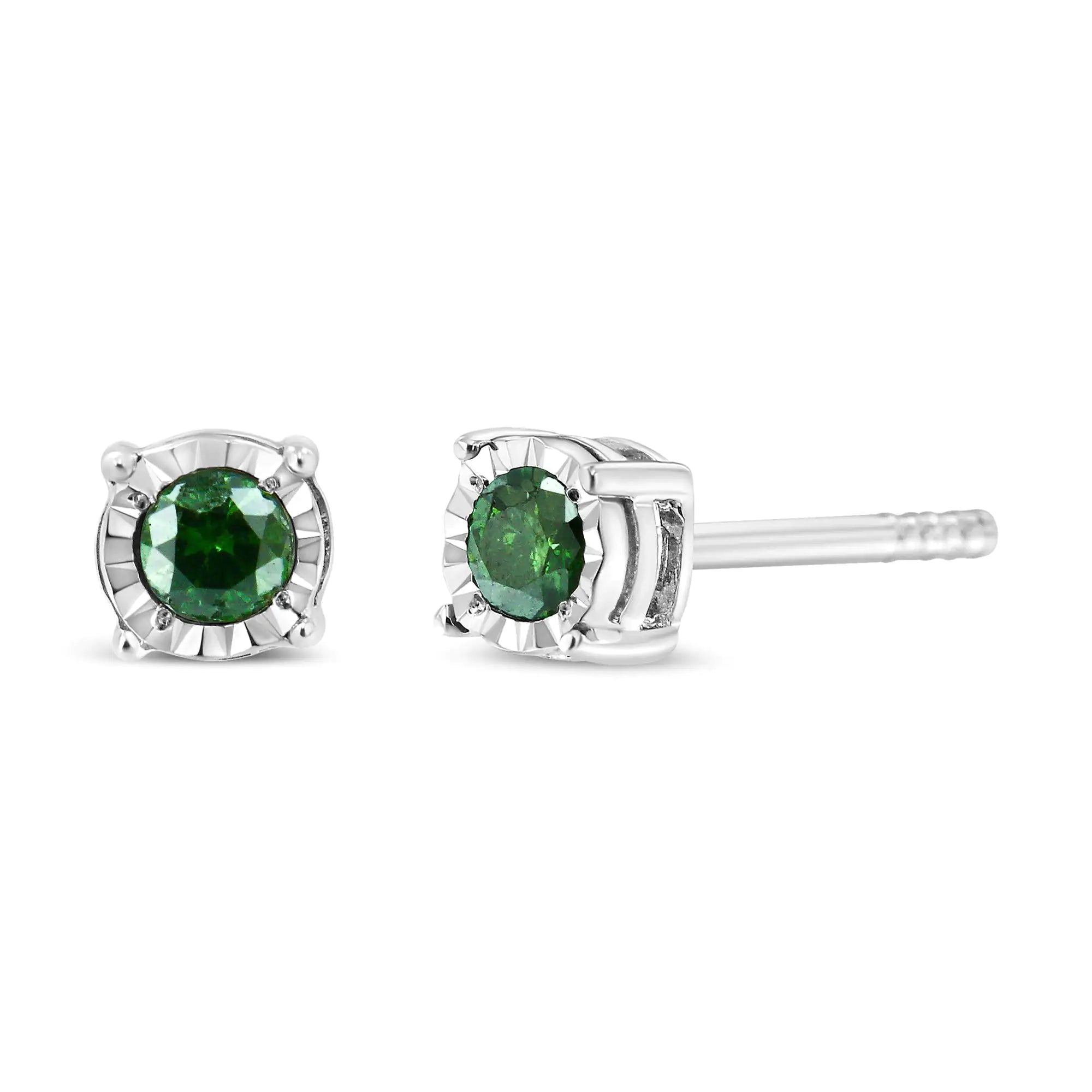 Sterling Silver Rose Cut Treated Green Diamond Solitaire Stud Earrings (0.25 cttw, Green Color, I2-I3 Clarity)