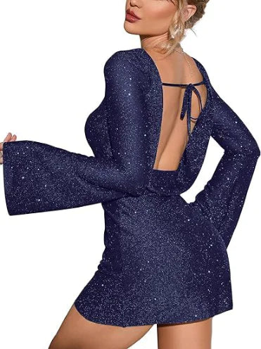 KATE – Glittering Open-Back Dress ✨ - Glide Goods LLC