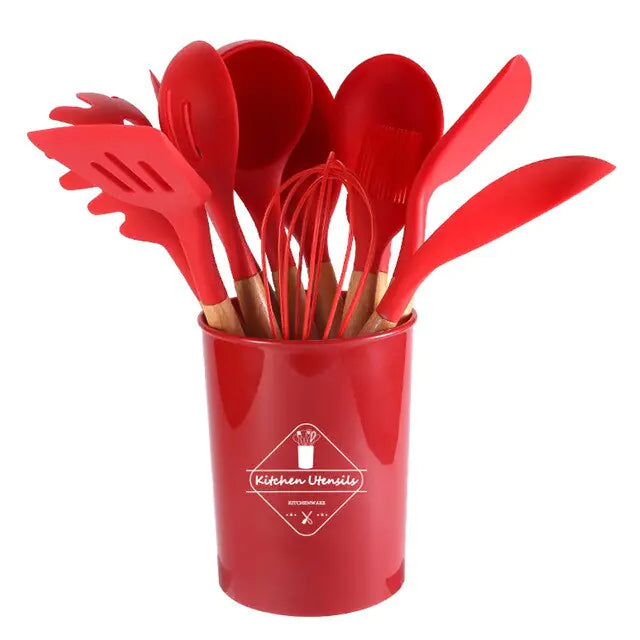 5/12pc Kitchen Utensil Set Wooden Handle - Glide Goods LLC
