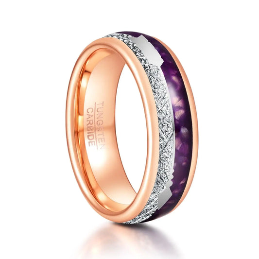 Purple and Rose Gold Arrow Tungsten Ring - Glide Goods LLC
