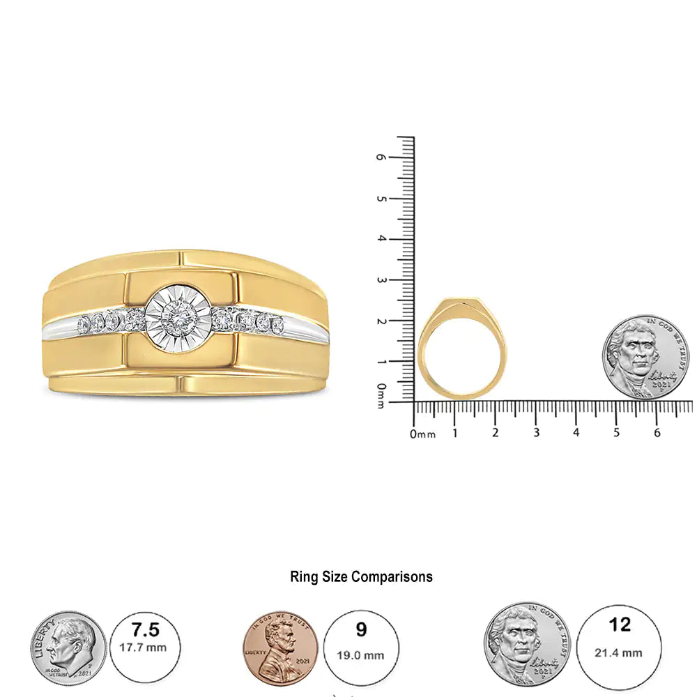14K Yellow Gold Plated .925 Sterling Silver Miracle-Set 1/5 Cttw Diamond Men's Band Ring (I-J Color, I3 Clarity) - Glide Goods LLC