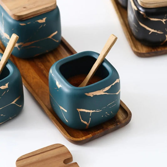 Marble Pattern Ceramic Kitchen Seasoning Tank Set - Glide Goods LLC