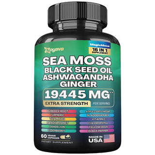 Zoyava Sea Moss Supplement, 19,445 MG All-In-One Formula with over 15+ Super Ingredients, Extra Strength & High Potency, 60 Capsules, MADE in USA