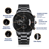 Engraved Design Black Chronograph Watch - Glide Goods LLC