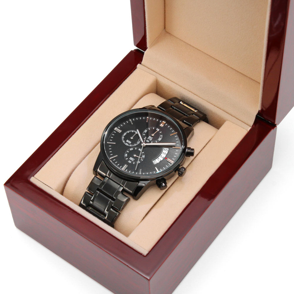 Engraved Design Black Chronograph Watch - Glide Goods LLC