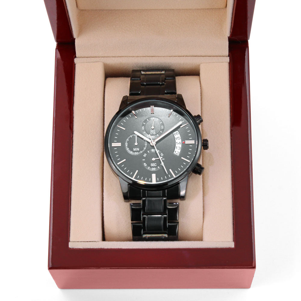 Engraved Design Black Chronograph Watch - Glide Goods LLC