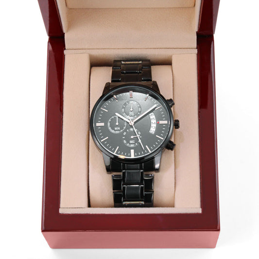 Engraved Design Black Chronograph Watch - Glide Goods LLC