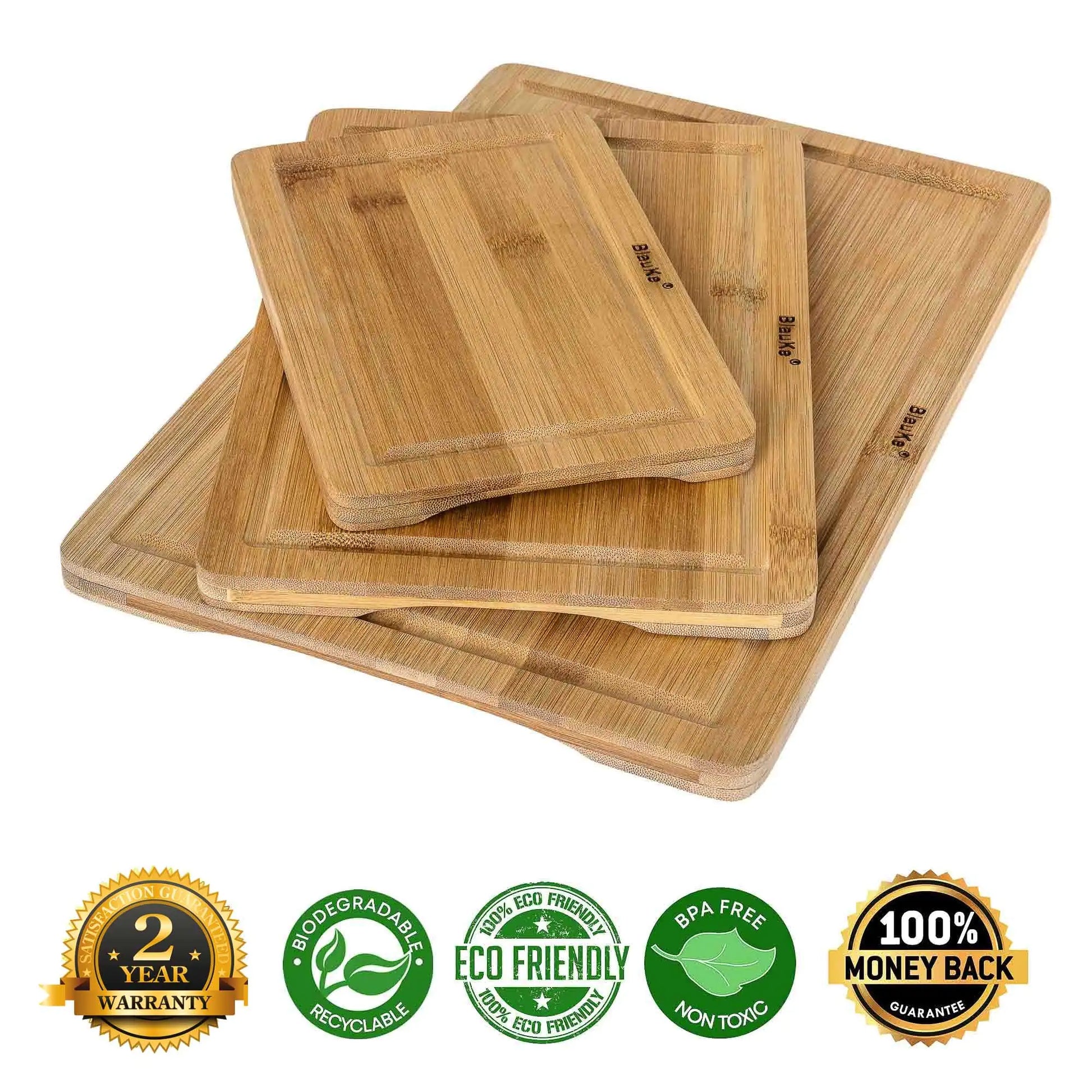 Wooden Cutting Boards for Kitchen with Juice Groove and Handles - Bamboo Chopping Boards Set of 3 - Wood Serving Trays - Glide Goods LLC