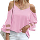 Jouica Cold Shoulder Tops for Women Womens Tops Dressy Casual Summer Tops for WomenLight PinkX-Large - Glide Goods LLC