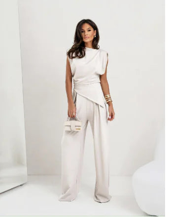 Women's Elegant Summer Two-Piece Set with Top & Pants - Glide Goods LLC